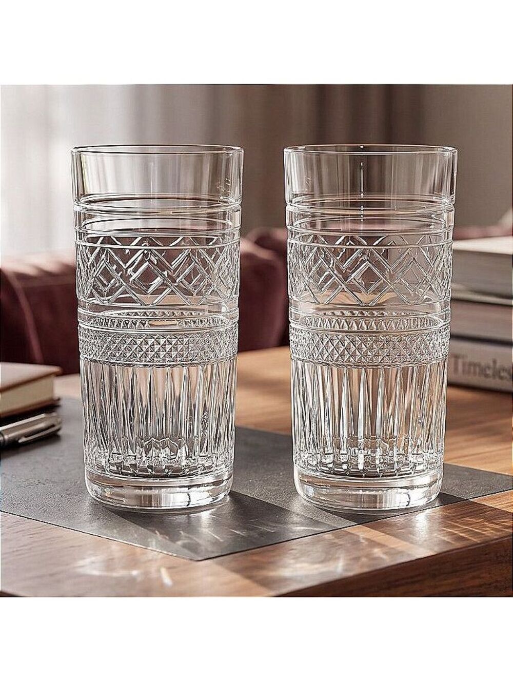 Set of 2 Rare Waterford / Michael Aram Jaipur Crystal Highball Glasses Signed